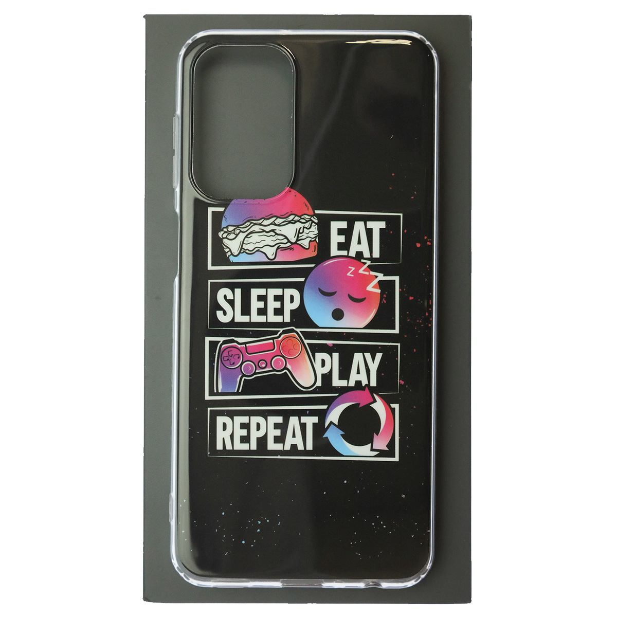 Чехол накладка для SAMSUNG Galaxy A23 4G, силикон, глянцевый, рисунок EAT SLEEP PLAY REPEAT Чехол накладка для SAMSUNG Galaxy A23 4G, силикон, глянцевый, рисунок EAT SLEEP PLAY REPEAT