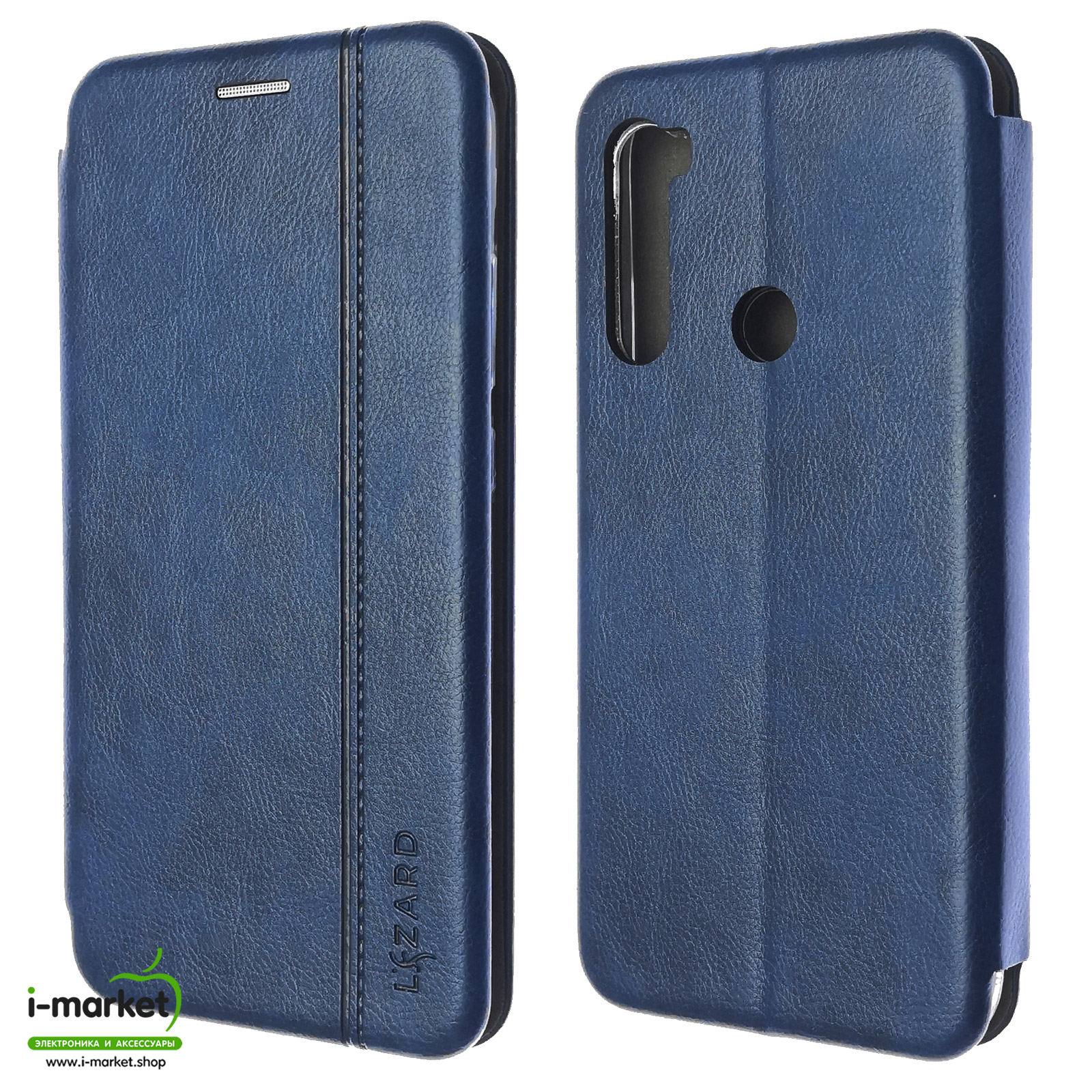 Чехол книжка LIZARD для XIAOMI Redmi Note 8T, экокожа, визитница, цвет темно синий.