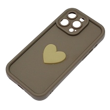 Чехол накладка для APPLE iPhone 15 Pro Max, силикон, 3D сердце, защита камеры, бортики, цвет коричневый Чехол накладка для APPLE iPhone 15 Pro Max, силикон, 3D сердце, защита камеры, бортики, цвет коричневый