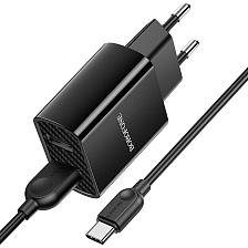 СЗУ (Сетевое зарядное устройство) BOROFONE BA53A Powerway с кабелем USB Type C, 2.1А, длина 1 метр, цвет черный СЗУ (Сетевое зарядное устройство) BOROFONE BA53A Powerway с кабелем USB Type C, 2.1А, длина 1 метр, цвет черный