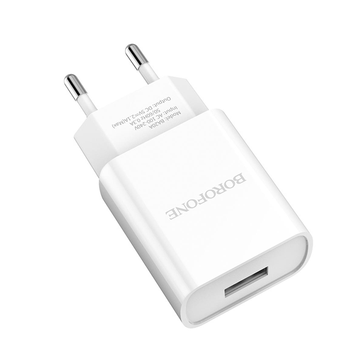 СЗУ (Сетевое зарядное устройство) BOROFONE BA20A Sharp, 2.1A, 1 USB, цвет белый СЗУ (Сетевое зарядное устройство) BOROFONE BA20A Sharp, 2.1A, 1 USB, цвет белый