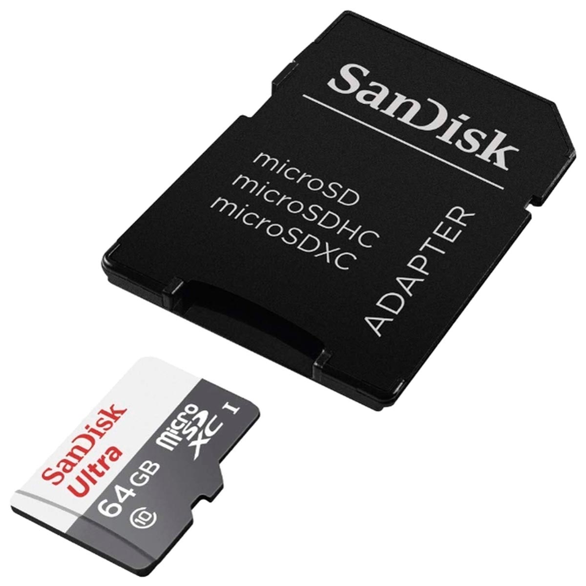 Карта памяти MicroSDXC 64GB SanDisk Class 10 Ultra Light UHS-I (100 Mb/s), SD адаптер, цвет черно серый
