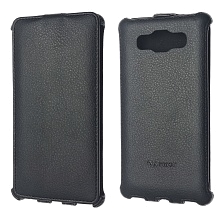 Чехол книжка для SAMSUNG Galaxy J7 (SM-J700), искусственная кожа, цвет черный.