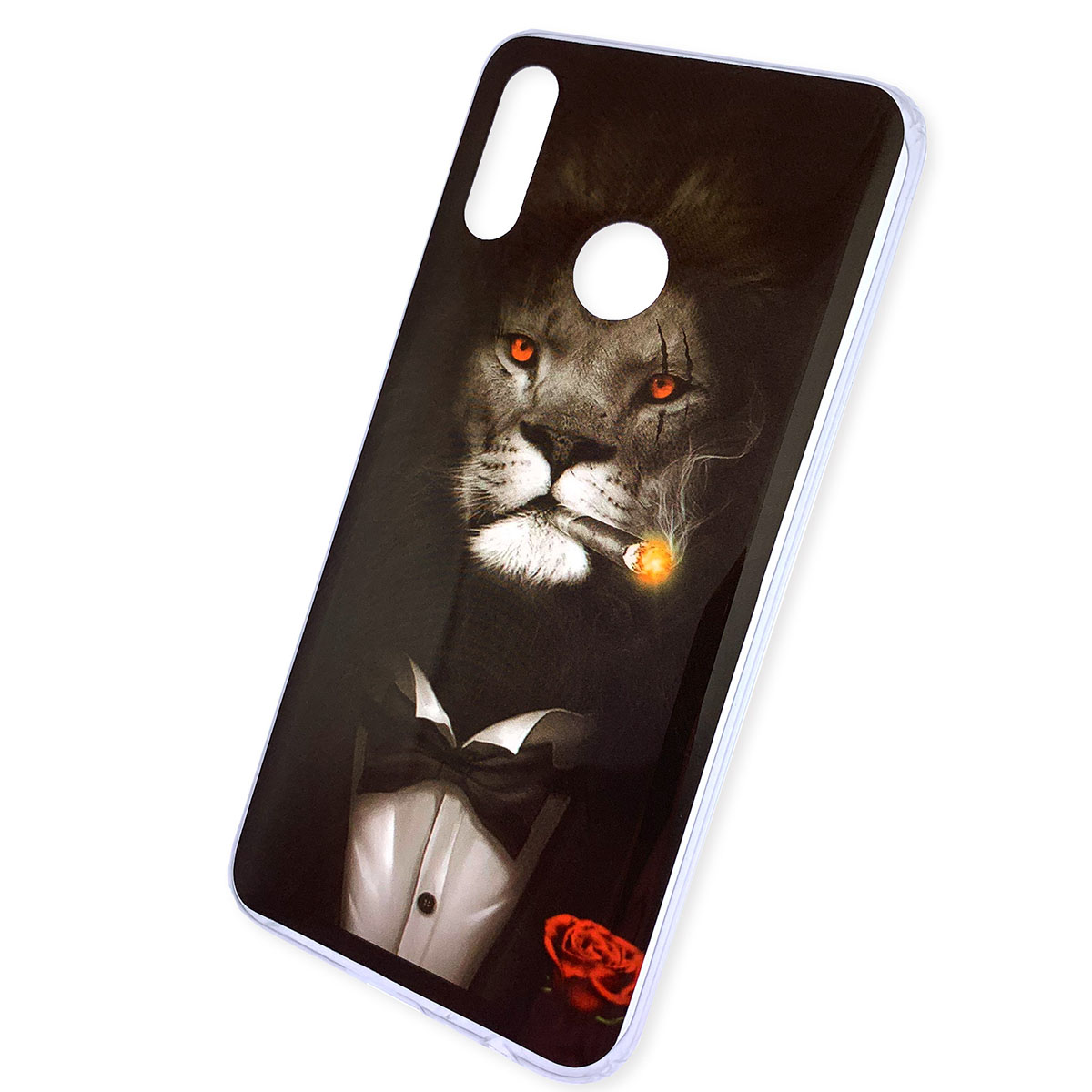 Чехол накладка Vinil для HUAWEI P Smart 2019, силикон, глянец, рисунок Лев с сигарой.