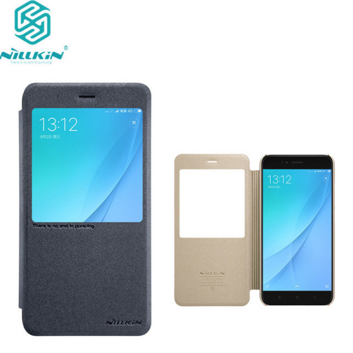 Чехол книжка для XIAOMI MI A1, REDMI 5X, окошко, экокожа, цвет графитовый.