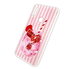 Чехол накладка для HUAWEI Honor 8A, Y6 2019, силикон, блестки, рисунок CHERRY STRAWBERRY.