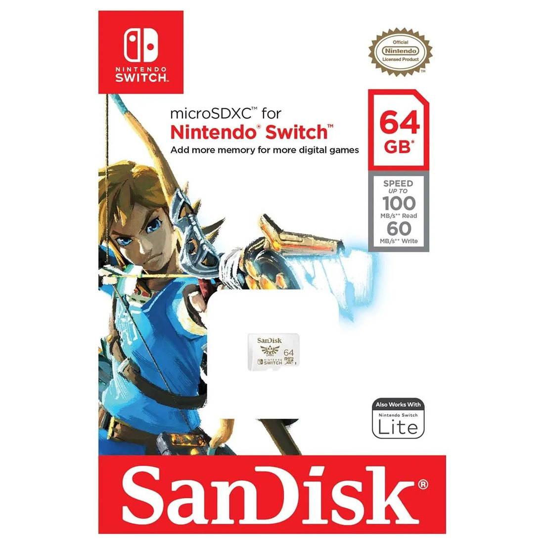 Карта памяти MicroSDXC 64GB SANDISK for Nintendo Switch UHS-I U3, 100 Мб/с, без адаптера