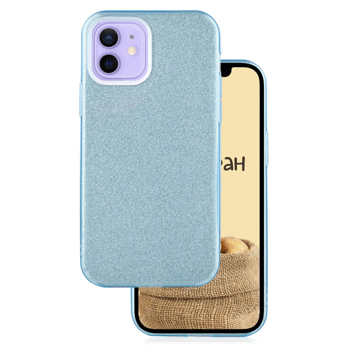 Чехол накладка Shine для APPLE iPhone 12 (6.1"), iPhone 12 Pro (6.1"), силикон, блестки, цвет голубой Чехол накладка Shine для APPLE iPhone 12 (6.1"), iPhone 12 Pro (6.1"), силикон, блестки, цвет голубой