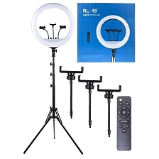 Кольцевая светодиодная лампа LED 45 см, сенсорные кнопки, пуль ДУ, со штативом, цвет черный