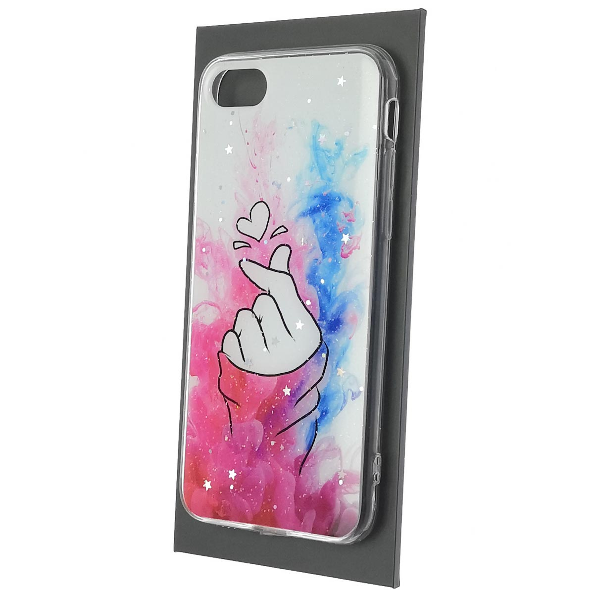 Чехол накладка Vinil для APPLE iPhone 7, iPhone 8, iPhone SE 2020, силикон, блестки, глянцевый, рисунок щелчок с сердечком Чехол накладка Vinil для APPLE iPhone 7, iPhone 8, iPhone SE 2020, силикон, блестки, глянцевый, рисунок щелчок с сердечком