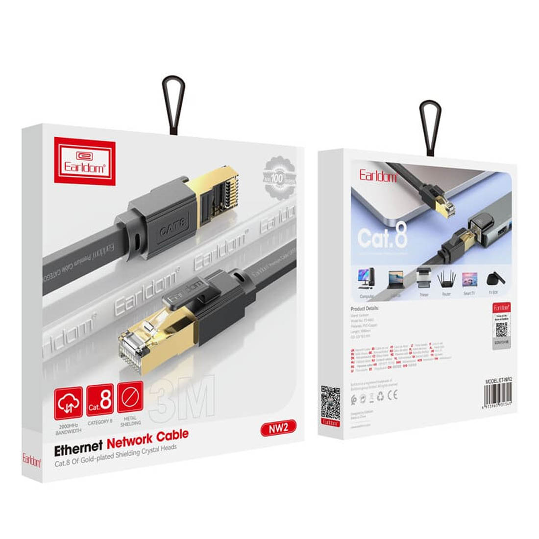 Патч-корд (UTP), сетевой кабель для интернета, плоский EARLDOM ET-NW2, разъемы RJ-45, Cat.8, длина 3 метра, цвет черный Патч-корд (UTP), сетевой кабель для интернета, плоский EARLDOM ET-NW2, разъемы RJ-45, Cat.8, длина 3 метра, цвет черный