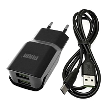 СЗУ (сетевое зарядное устройство) MRM MR24t на 2 USB порта, 5V 2.4A MAX, с кабелем Type-C, длина 1м, цвет черный СЗУ (сетевое зарядное устройство) MRM MR24t на 2 USB порта, 5V 2.4A MAX, с кабелем Type-C, длина 1м, цвет черный