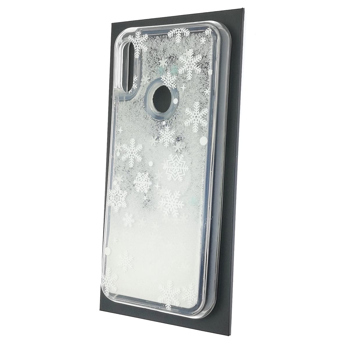 Чехол накладка для HUAWEI Honor 8A, Y6 2019, силикон, переливашка, рисунок белые снежинки Чехол накладка для HUAWEI Honor 8A, Y6 2019, силикон, переливашка, рисунок белые снежинки