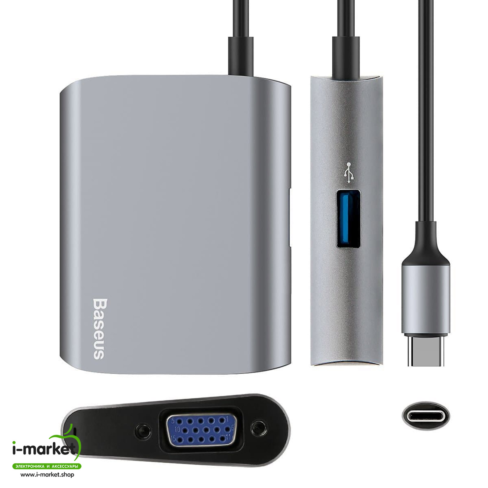 USB-концентратор (ХАБ) Baseus Enjoyment series Type-C на VGA + USB 3.0, цвет серый USB-концентратор (ХАБ) Baseus Enjoyment series Type-C на VGA + USB 3.0, цвет серый