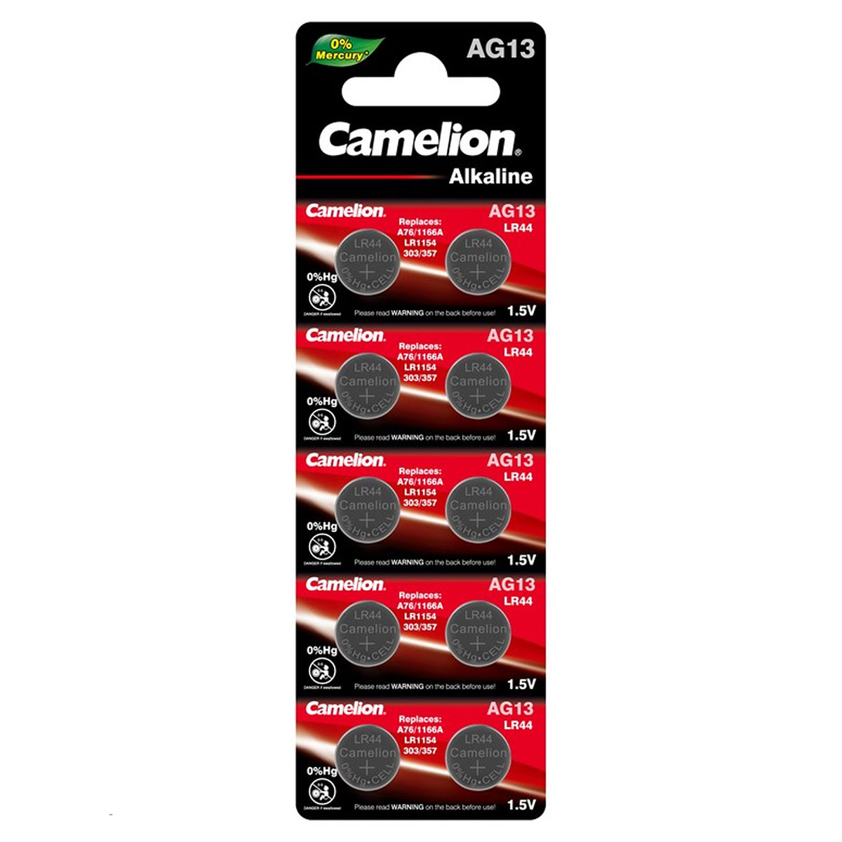 Батарейка CAMELION AG13 (LR44, LR1154, V13GA, 357, 303, RW82, 1166A, A76, 357A), щелочная