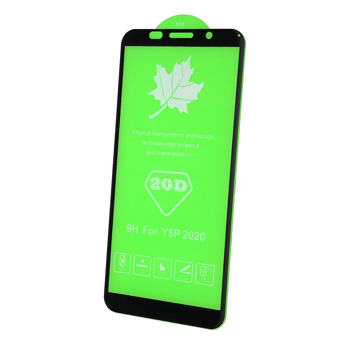 Защитное стекло 20D для HUAWEI Honor 9S (DUA-LX9), Y5P (DRA-LX9), цвет окантовки черный.