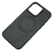 Чехол накладка Creative Stylish с поддержкой MagSafe для APPLE iPhone 16 Pro, защита камеры, экокожа, бархат, цвет черный