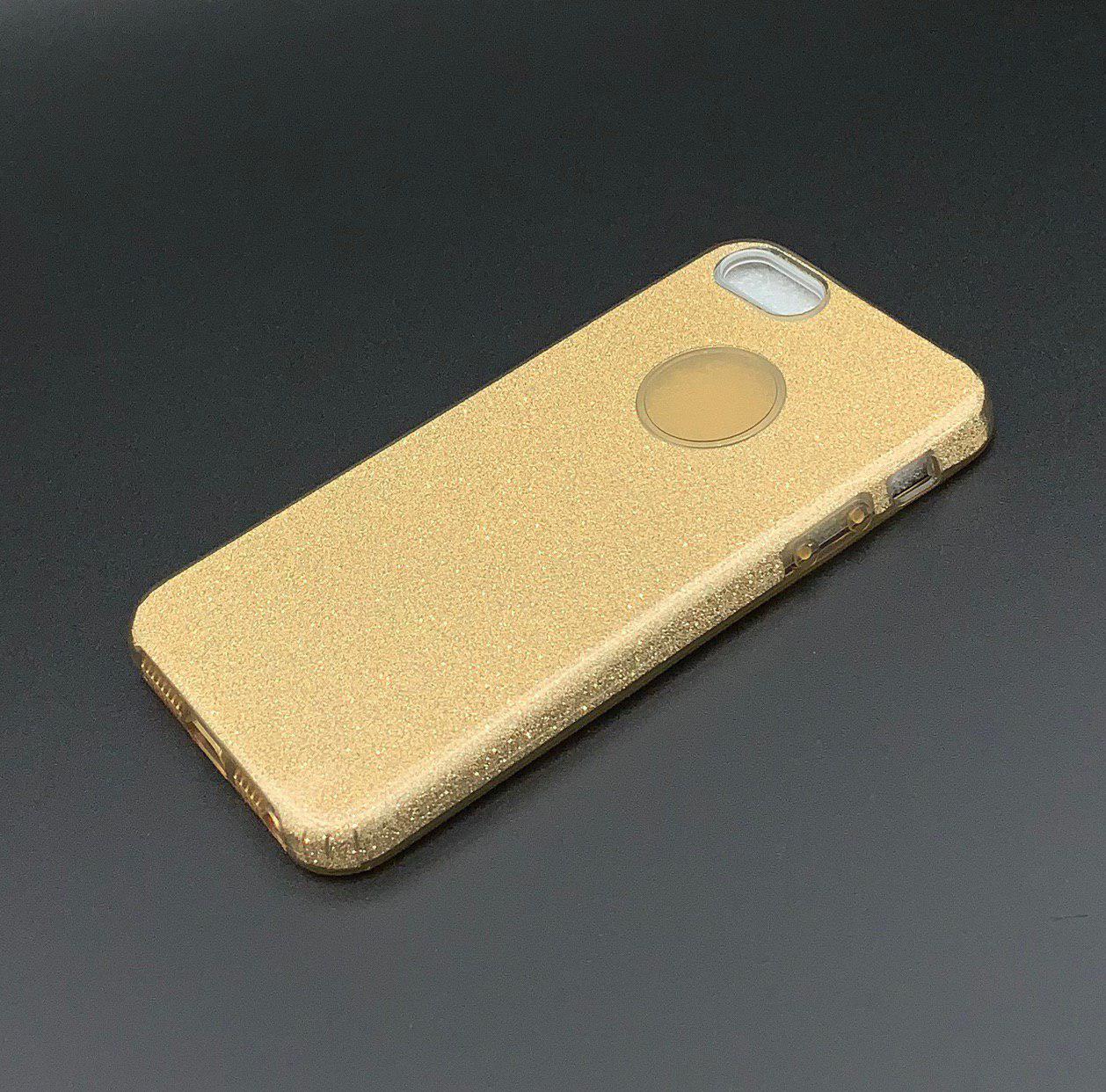 Чехол накладка Shine для APPLE iPhone 5G, 5S, SE, силикон, блестки, цвет золотистый.