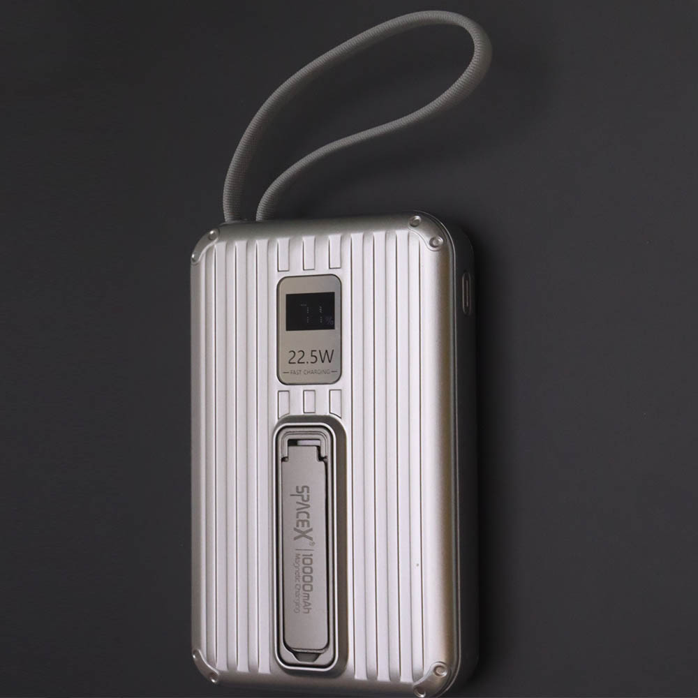 Внешний портативный аккумулятор, SPACEX SP-037, 10000 mAh, 22.5W, PD22.5W, LED дисплей, держатель, магнитная зарядка, цвет серебристый