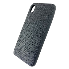 Чехол накладка для XIAOMI Redmi 7A, силикон, текстура кожи, цвет черный.