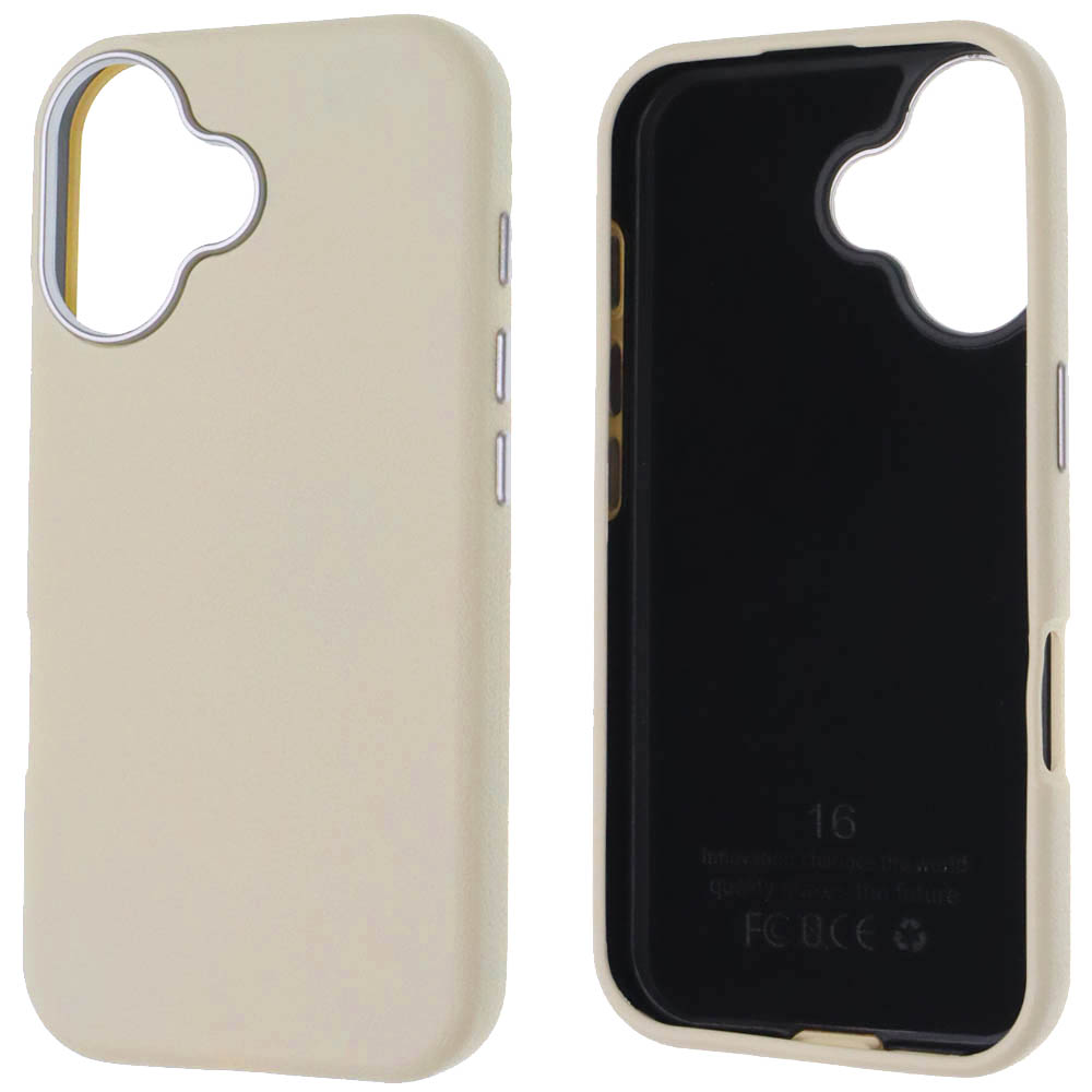 Чехол накладка для APPLE iPhone 16 (6.1"), силикон, пластик, текстура кожи, бархат, цвет молочный Чехол накладка для APPLE iPhone 16 (6.1"), силикон, пластик, текстура кожи, бархат, цвет молочный