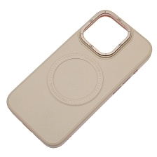 Чехол накладка Creative Stylish с поддержкой MagSafe для APPLE iPhone 15 Pro, защита камеры, экокожа, бархат, цвет светло розовый