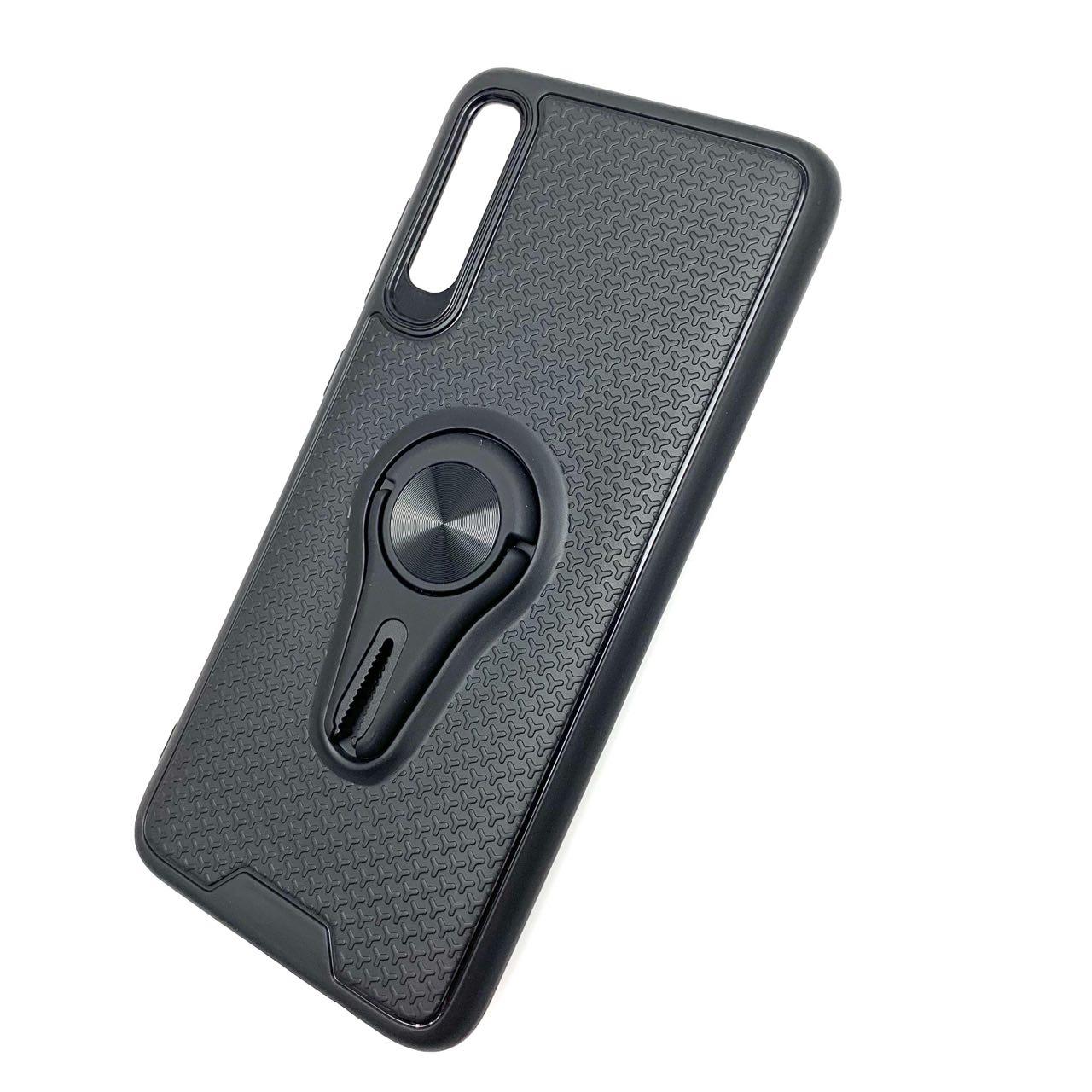 Чехол-накладка FC для SAMSUNG Galaxy A70 2019 (SM-A705), силиконовая с подставкой-держателем и металлической вставкой для магнитного держателя, цвет чёрный.
