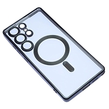Чехол накладка FASHION CASE для SAMSUNG Galaxy S25 Ultra, с поддержкой MagSafe, силикон, защита камеры, прозрачный, цвет окантовки черный
