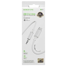 Аудио кабель, переходник BOROFONE BL21 Type-C на AUX (Jack 3.5 мм), длина 1 метр, цвет белый