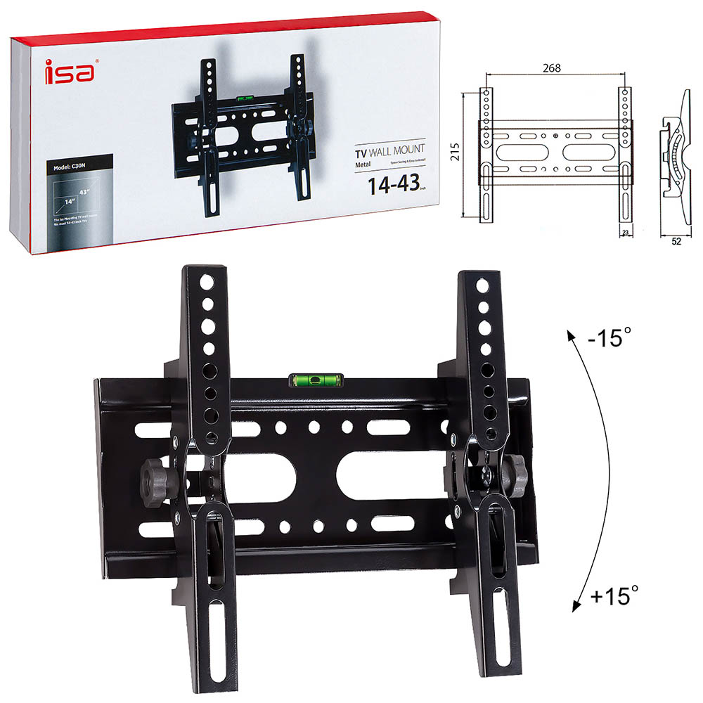 Кронштейн для ТВ ISA C30N, до 25 кг, 14-43", цвет черный