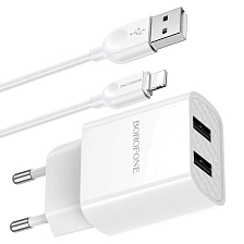 СЗУ (Сетевое зарядное устройство) BOROFONE BA53A Powerway с кабелем APPLE Lightning 8 pin, 2.1А, длина 1 метр, цвет белый СЗУ (Сетевое зарядное устройство) BOROFONE BA53A Powerway с кабелем APPLE Lightning 8 pin, 2.1А, длина 1 метр, цвет белый