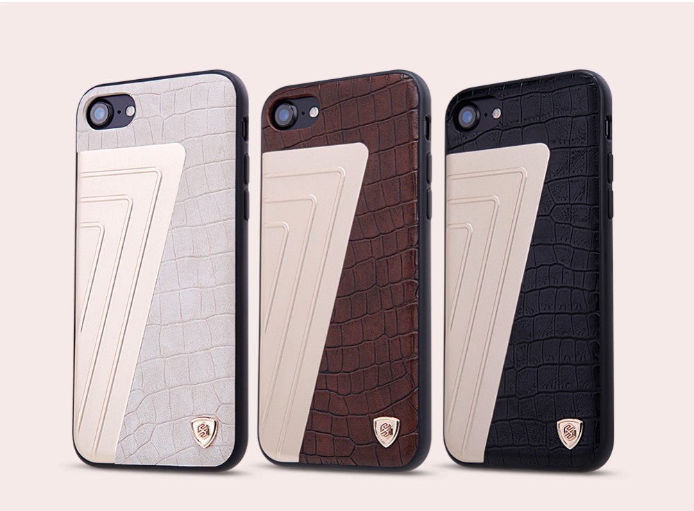 Чехол накладка Nillkin для APPLE iPhone 7, 8, силикон, кожа крокодила, цвет слоновая кость, черный.