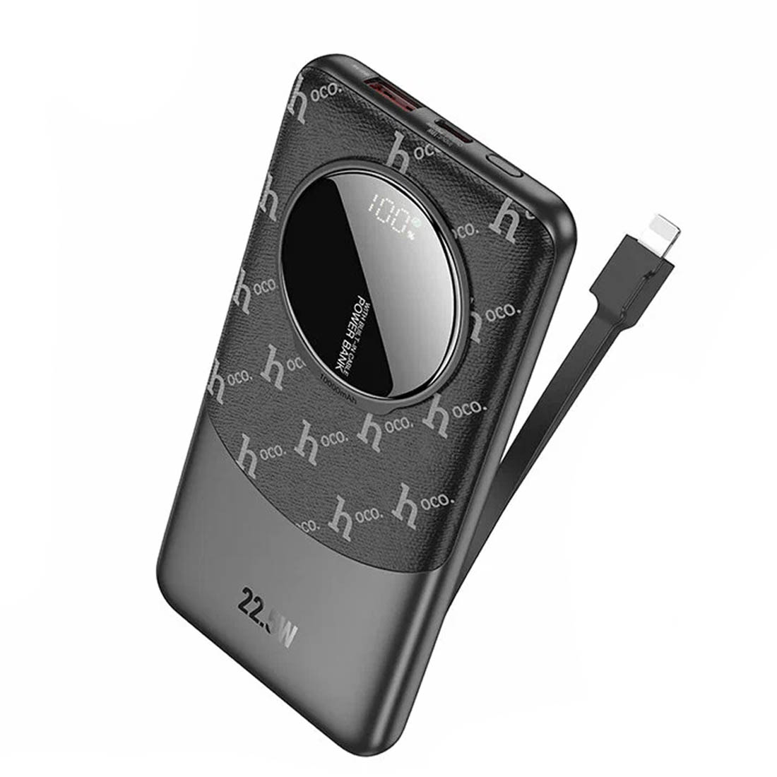 Внешний портативный аккумулятор, Power Bank HOCO Q29 Nobility, 10000 mAh, 22.5W, PD20W, QC3.0, LED дисплей, встроенный кабель USB Type C, цвет черный (распродажа -50%)