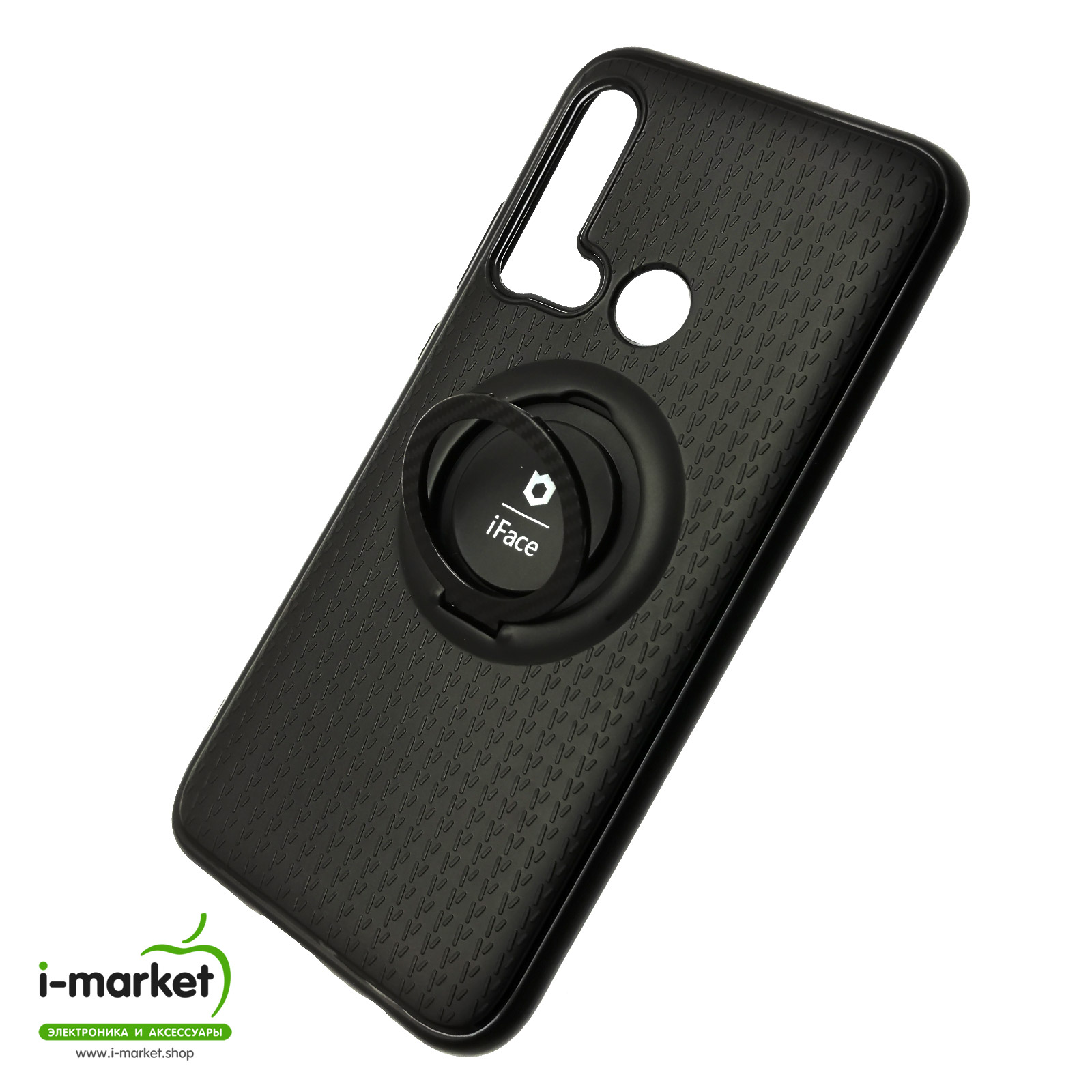 Чехол накладка iFace для HUAWEI P20 Lite, Nova 3E, силикон, кольцо держатель, цвет черный.