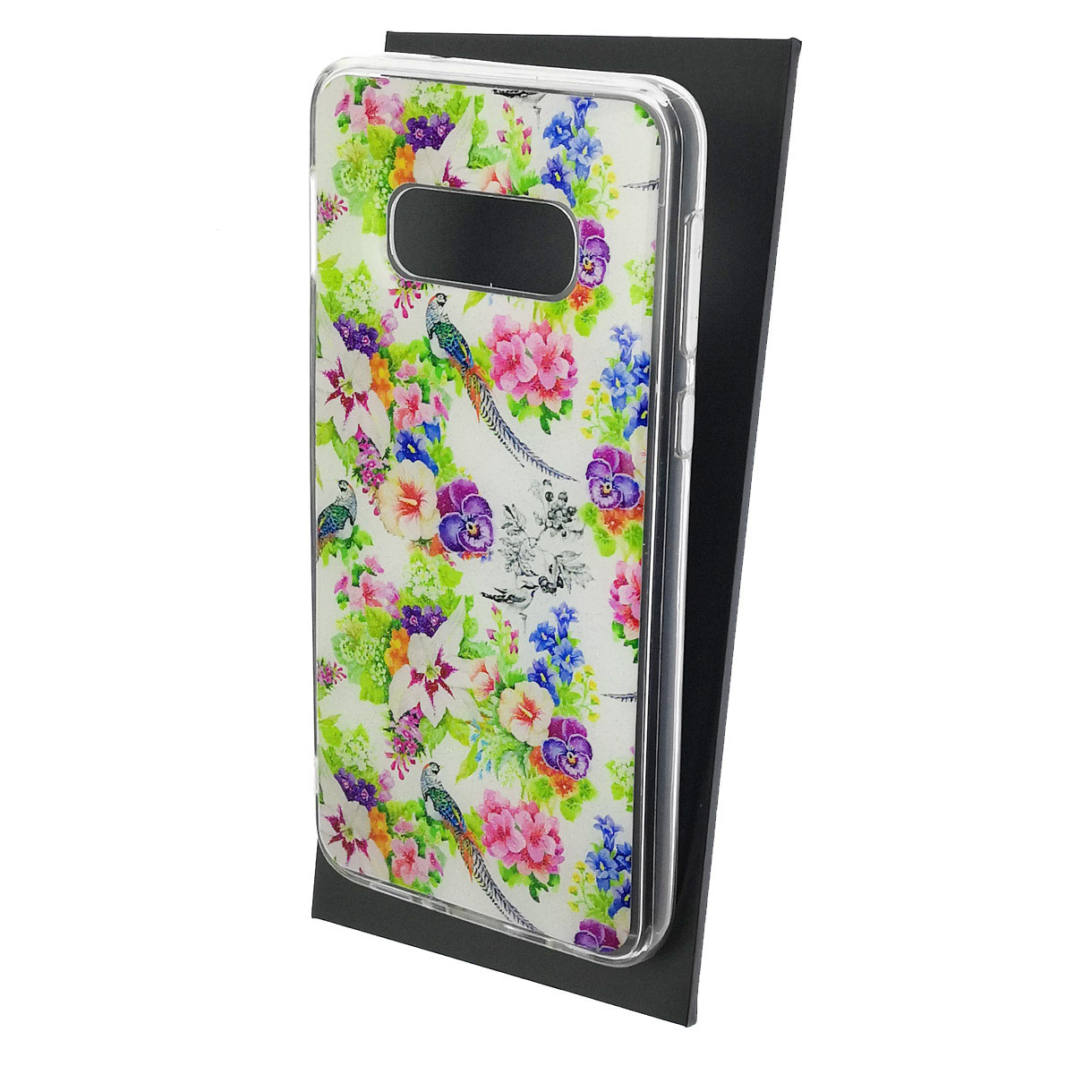 Чехол накладка для SAMSUNG Galaxy S10e (SM-G970), силикон, глянцевый, блестки, рисунок Птицы цветы Чехол накладка для SAMSUNG Galaxy S10e (SM-G970), силикон, глянцевый, блестки, рисунок Птицы цветы