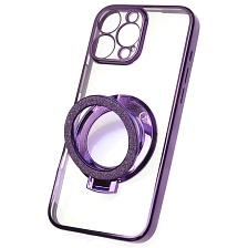 Чехол накладка для APPLE iPhone 16 Pro Max, силикон, защита камеры, кольцо держатель, прозрачный, цвет окантовки фиолетовый