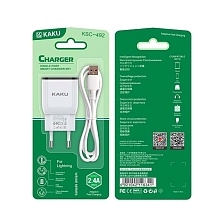 СЗУ (Сетевое зарядное устройство) KAKU KSC-492 WEIGE с кабелем APPLE Lightning 8 pin, 2.4A, длина 1 метр, цвет белый СЗУ (Сетевое зарядное устройство) KAKU KSC-492 WEIGE с кабелем APPLE Lightning 8 pin, 2.4A, длина 1 метр, цвет белый