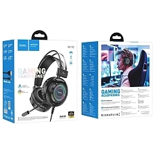 Игровая гарнитура (наушники с микрофоном) проводная, полноразмерная, HOCO W110, подсветка, длина кабеля 2 метра, цвет черный