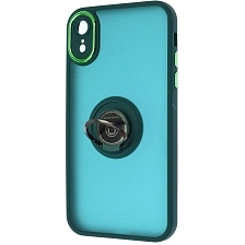 Чехол накладка KING для APPLE iPhone XR, силикон, пластик, кольцо держатель, защита камеры, цвет окантовки темно зеленый Чехол накладка KING для APPLE iPhone XR, силикон, пластик, кольцо держатель, защита камеры, цвет окантовки темно зеленый