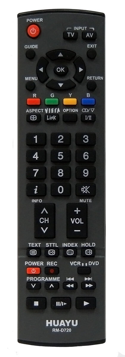 Пульт ДУ универсальный для PANASONIC RM-D720 HUAYU подходит к следующим моделям: 20026A, A32K, EUR20, EUR29, EUR501120, EUR501120, EUR501121A, EUR501301, EUR501302, EUR501310, EUR501320, EUR501325, EUR501330, EUR501331, EUR501337, EUR501371, EUR501377.