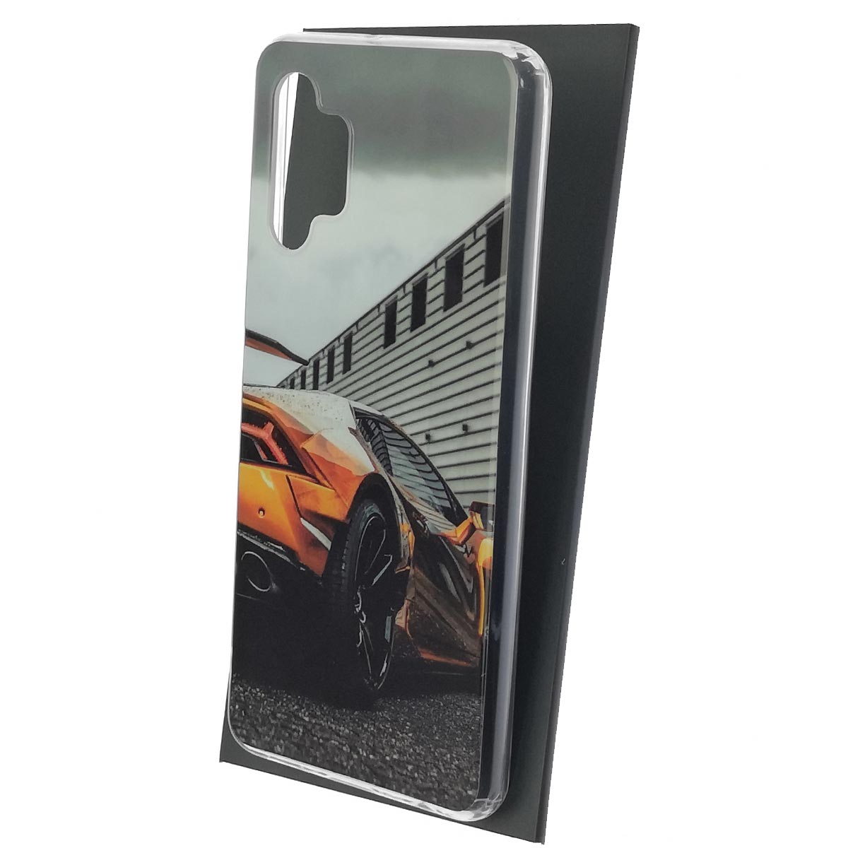 Чехол накладка Vinil для SAMSUNG Galaxy A32 4G (SM-A325F), силикон, глянцевый, рисунок оранжевый Ламборджини