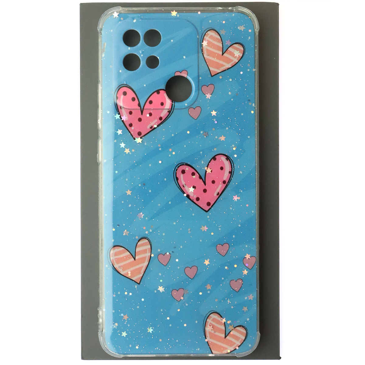 Чехол накладка для XIAOMI Redmi 10C, XIAOMI POCO C40, силикон, глянцевый, блестки, рисунок Сердечки