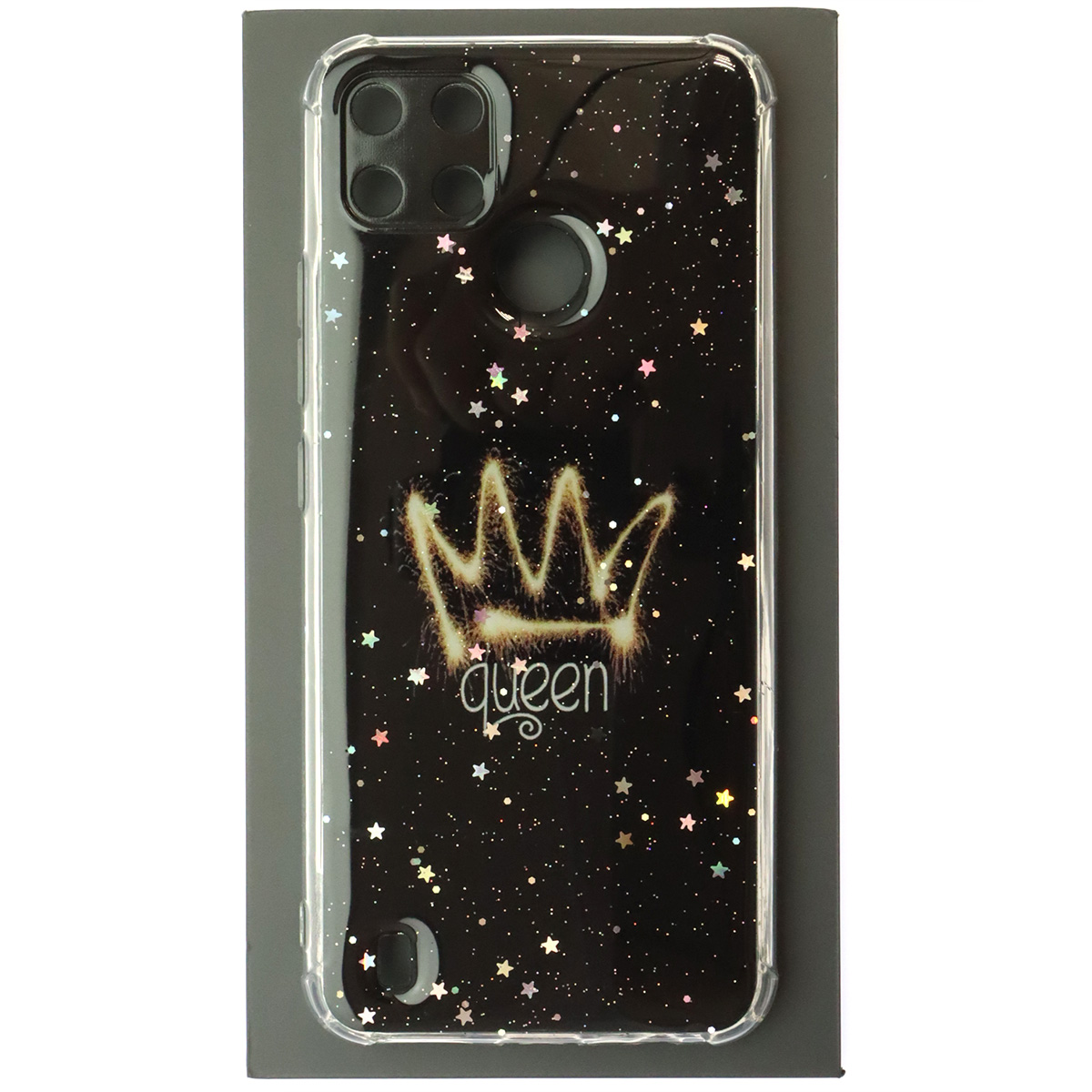 Чехол накладка для Realme C21Y, C25Y, силикон, глянцевый, блестки, рисунок Queen