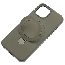 Чехол накладка Revole Mix для APPLE iPhone 13, iPhone 14, силикон, бархат, кольцо держатель, цвет бежево серый