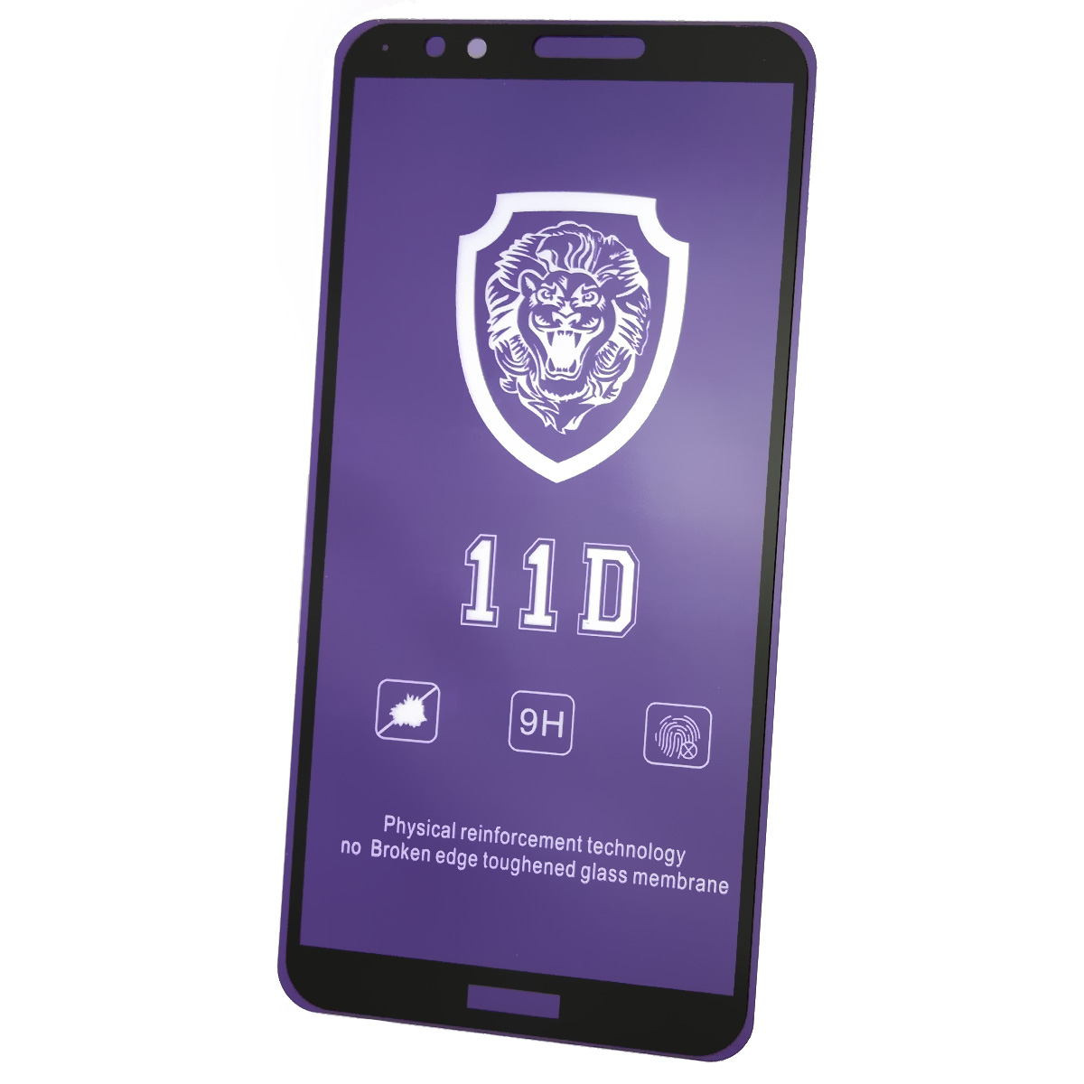 Защитное стекло 11D LION FULL GLUE для HUAWEI Honor 7C Pro, Y7 2018, Y7 Pro 2018, Y7 Prime 2018, Nova 2 Lite, цвет окантовки черный.