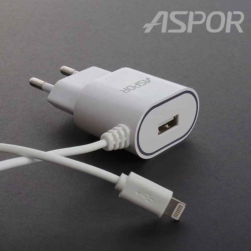 СЗУ (сетевое зарядное устройство) ASPOR A802P, с кабелем Lightning 8 pin, 2.4A, цвет белый СЗУ (сетевое зарядное устройство) ASPOR A802P, с кабелем Lightning 8 pin, 2.4A, цвет белый