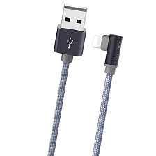 Кабель угловой BOROFONE BX26, APPLE Lightning 8-pin, 2.4А, длина 1 метр, нейлоновая оплетка, угловой коннектор, цвет серый Кабель угловой BOROFONE BX26, APPLE Lightning 8-pin, 2.4А, длина 1 метр, нейлоновая оплетка, угловой коннектор, цвет серый