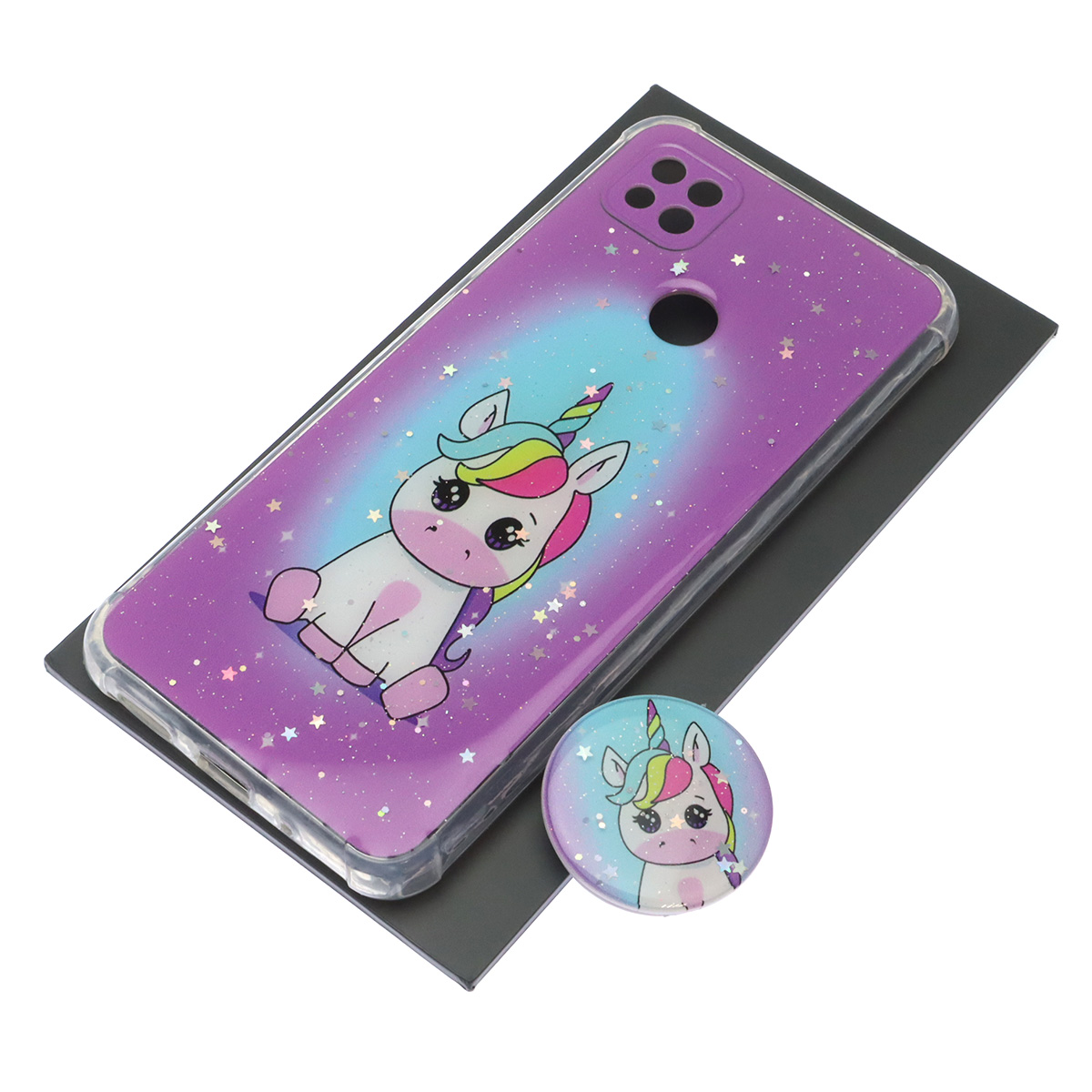 Чехол накладка для XIAOMI Redmi 9C, Redmi 10A, силикон, фактурный глянец, с поп сокетом, рисунок Единорог Чехол накладка для XIAOMI Redmi 9C, Redmi 10A, силикон, фактурный глянец, с поп сокетом, рисунок Единорог