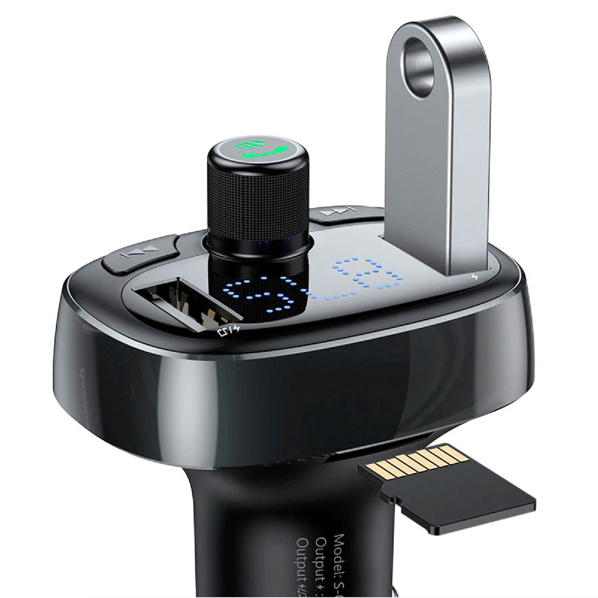 АЗУ(Автомобильное зарядное устройство) Baseus S-09, FM-трансмиттер, 2 x USB, Bluetooth MP3, цвет черный