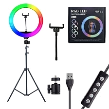 Кольцевая светодиодная RGB лампа MJ26, 26 см, 25 Вт, со штативом 2.1 метра Кольцевая светодиодная RGB лампа MJ26, 26 см, 25 Вт, со штативом 2.1 метра